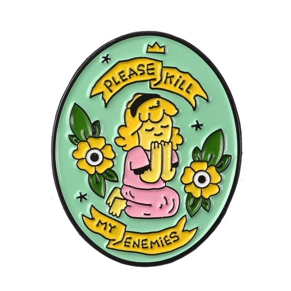 Funny “Please Kill My Enemies” Praying Metal Enamel Pin Brooch - Picture 1 of 6
